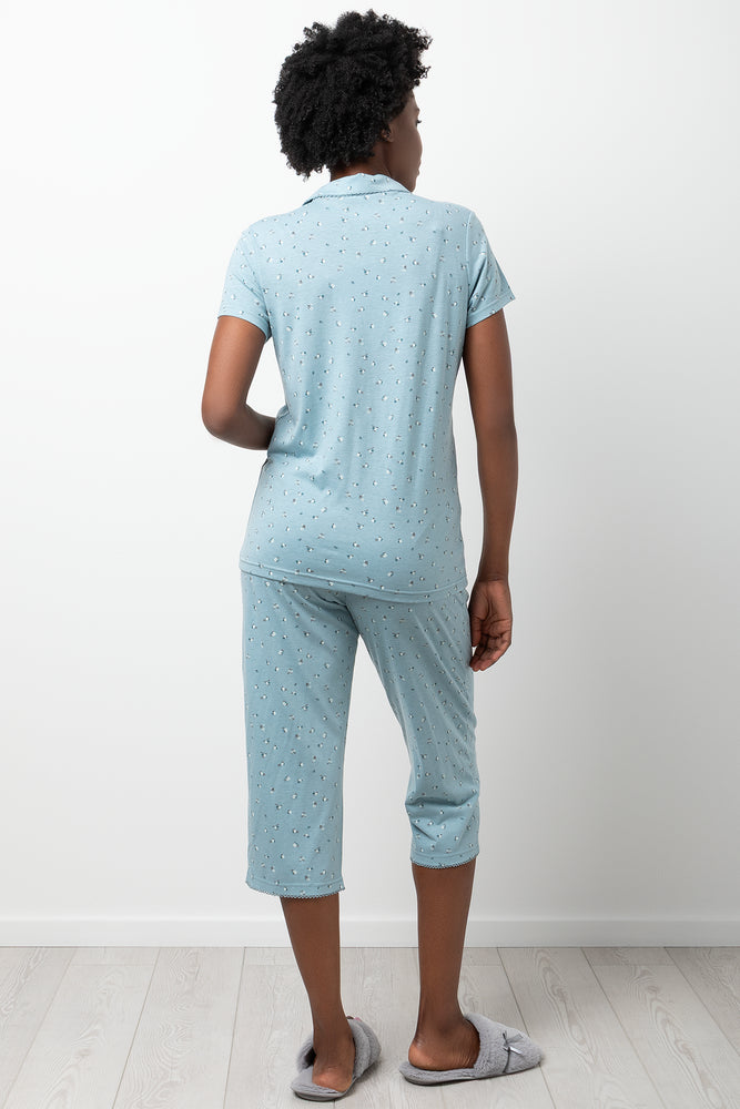 Ditsy Button Through Capri Pyjamas Green (2)