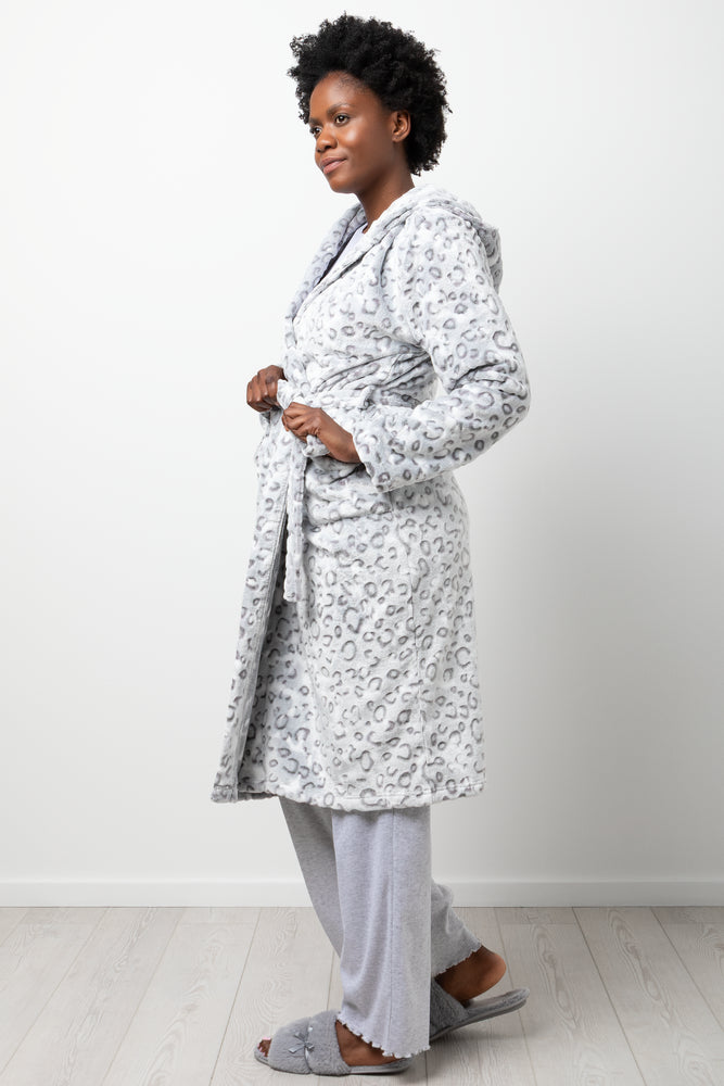 Leopard Hooded Gown Grey