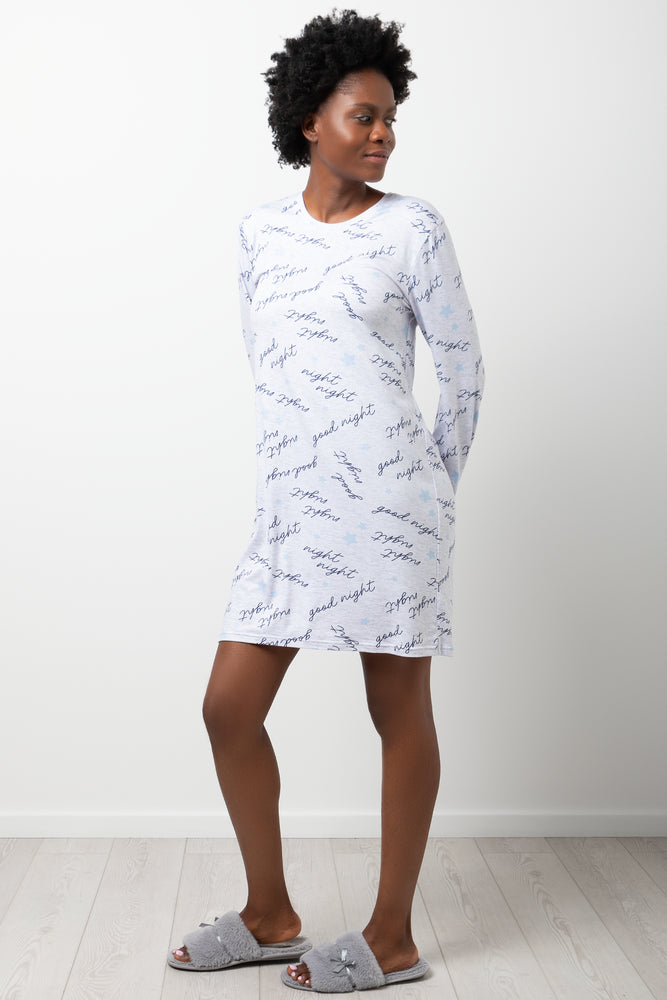 Script Long Sleeve Sleepshirt Grey (1)