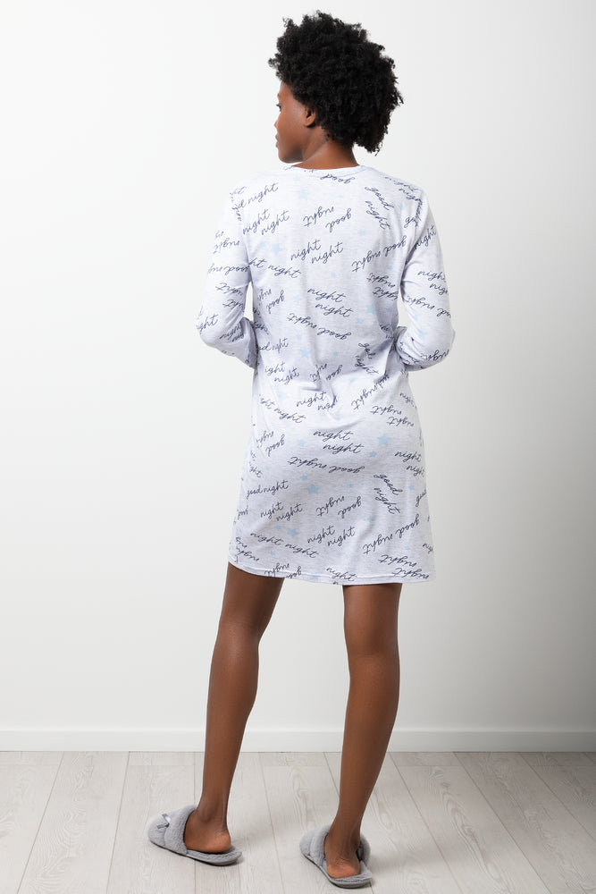 Script Long Sleeve Sleepshirt Grey (2)