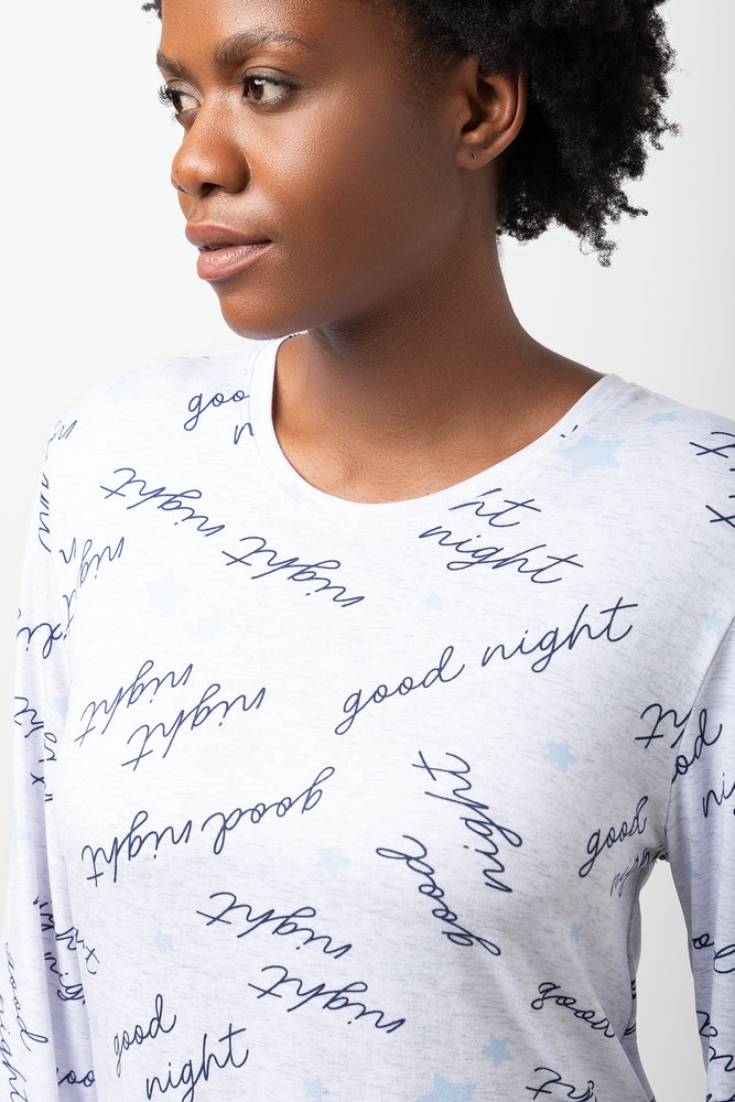 Script Long Sleeve Sleepshirt Grey (3)