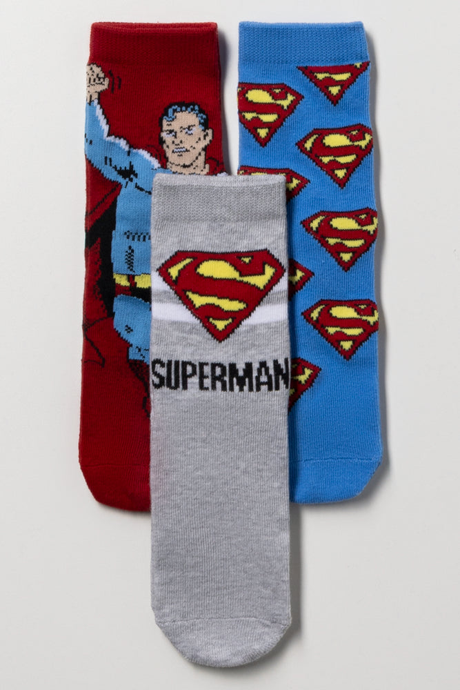 Superman 3 Pack Socks Red, Blue & Grey