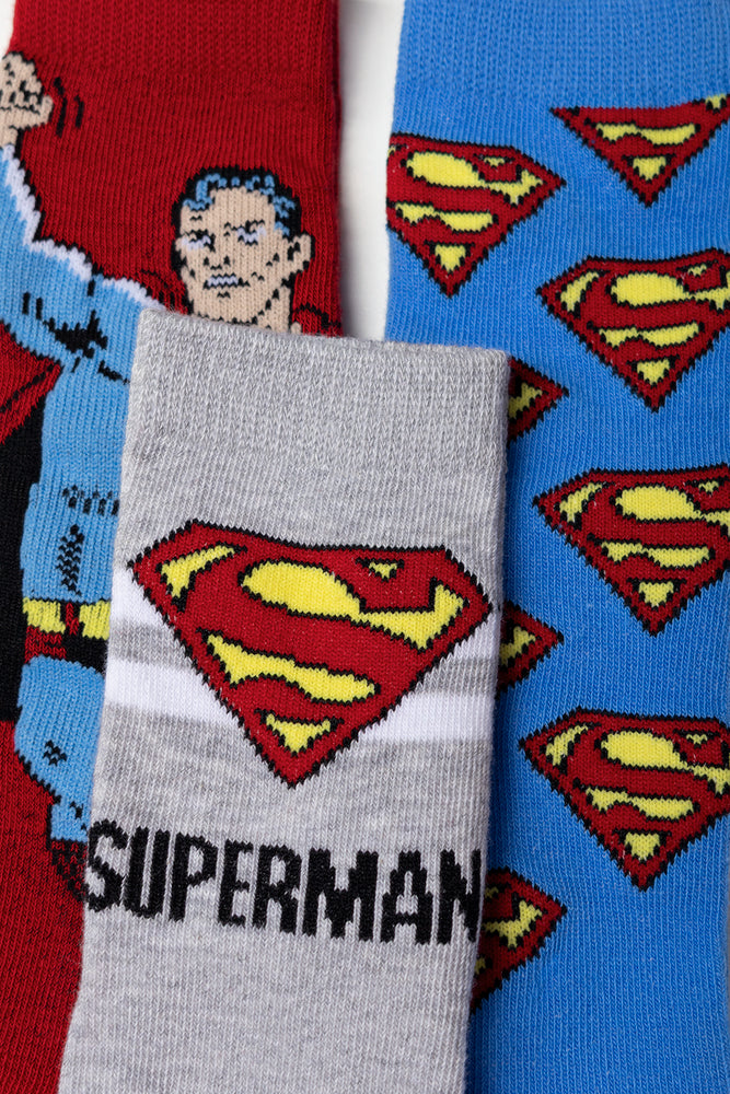 Superman 3 Pack Socks Red, Blue & Grey