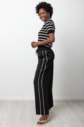 Stripe Ballerina Sleeve Crew Neck Knit Top Black And White (1)