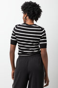 Stripe Ballerina Sleeve Crew Neck Knit Top Black And White (2)