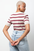Crew Neck Knit Top Natural And Burgundy (2)