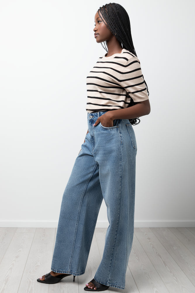 Short Sleeve Knit Top Natural And Black