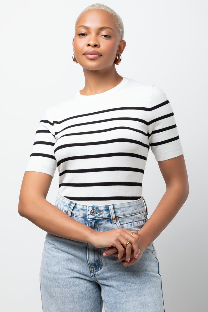 Crew Neck Knit Top Black And White