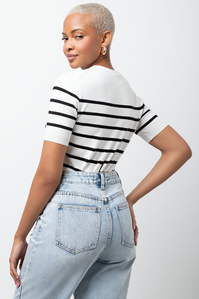 Crew Neck Knit Top Black And White (2)