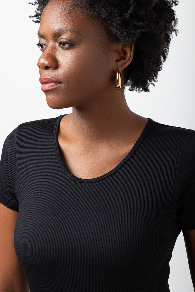 Short Sleeve Rib Seamless Boydsuit Black (2)