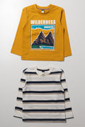 2 Pack Long Sleeve T-Shirts White & Ochre