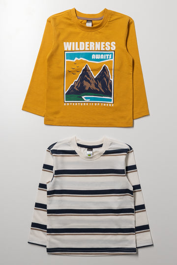 2 Pack Long Sleeve T-Shirts White & Ochre