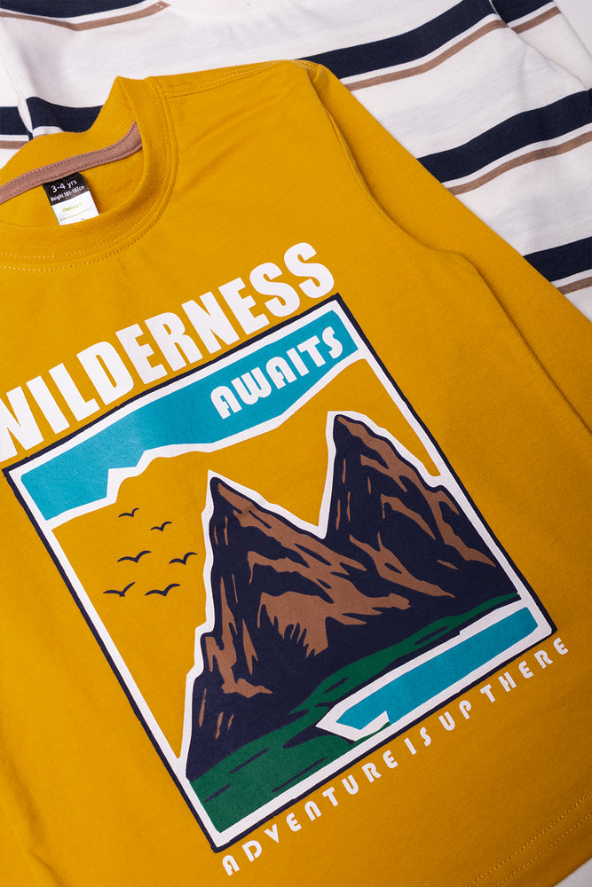 2 Pack Long Sleeve T-Shirts White & Ochre (1)