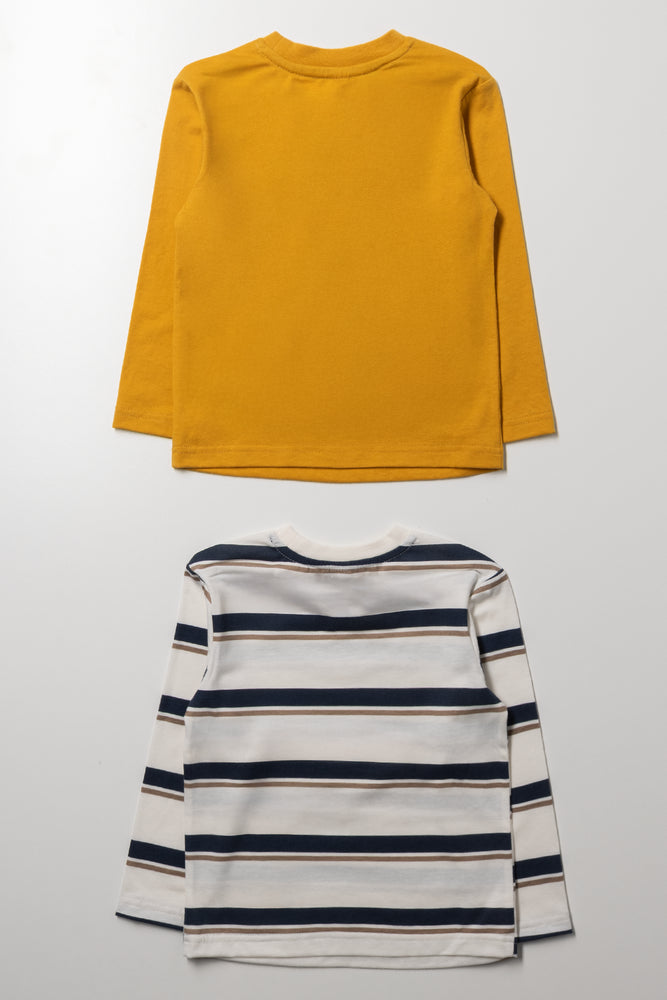 2 Pack Long Sleeve T-Shirts White & Ochre (2)