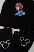 Mickey Mouse Beanie And Gloves Set Black (1)