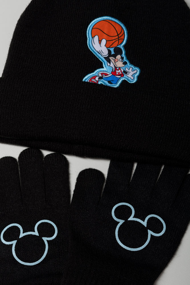 Mickey Mouse Beanie And Gloves Set Black (1)