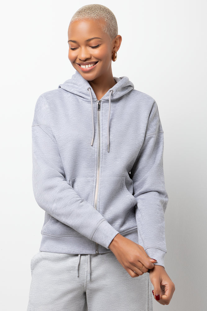 Zip Through Hoodie Grey Melange