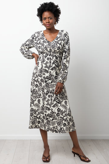 Paisley Crinkle Dress Black And White