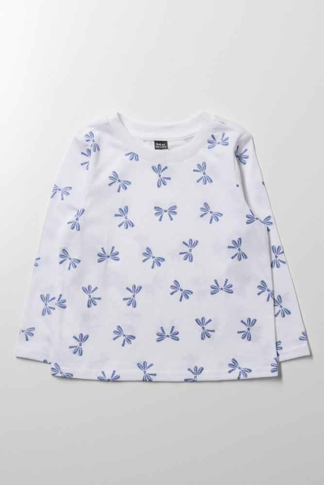 Glitter Bow Long Sleeve T-Shirt White