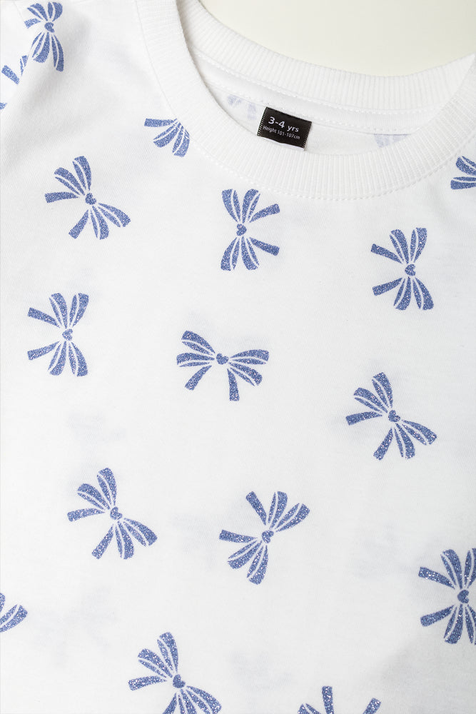 Glitter Bow Long Sleeve T-Shirt White (1)
