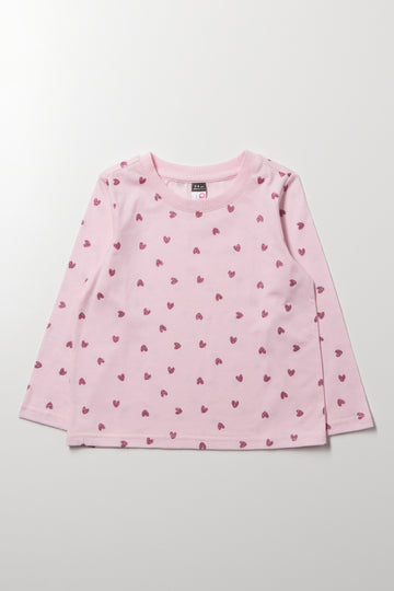 Glitter Heart Long Sleeve T-Shirt Pink