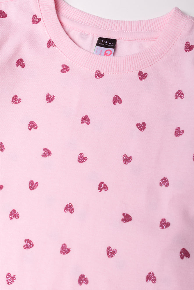 Glitter Heart Long Sleeve T-Shirt Pink (1)
