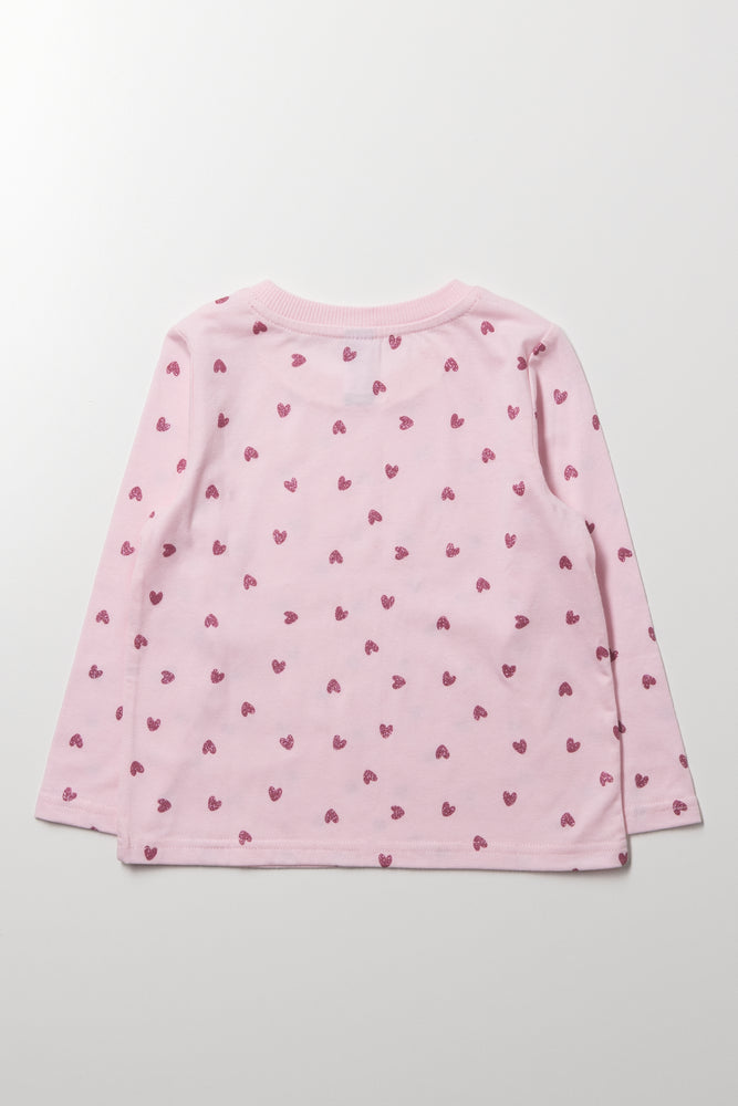 Glitter Heart Long Sleeve T-Shirt Pink (2)