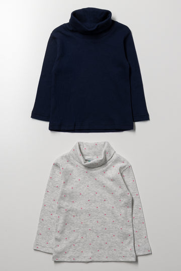2 Pack Rib Polonecks Navy And Grey