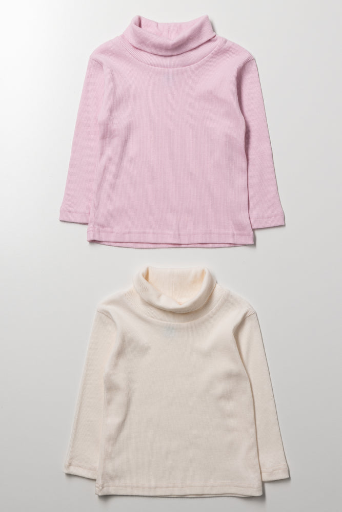 2 Pack Rib Polonecks Pink And White
