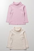 2 Pack Rib Polonecks Pink And White