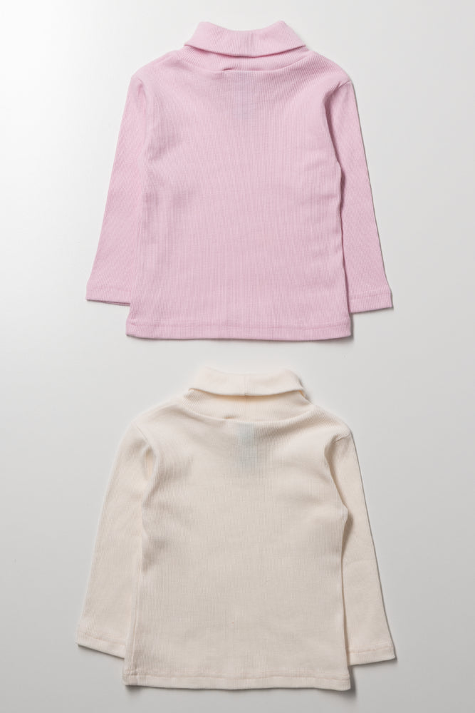 2 Pack Rib Polonecks Pink And White (2)
