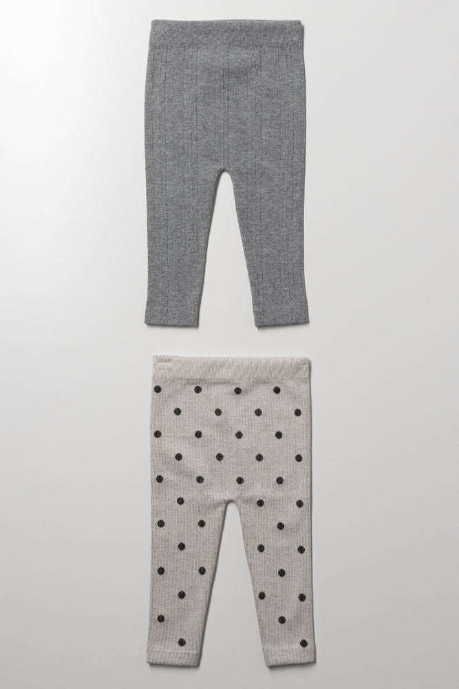 2 Pack Cable Knit Leggings Natural And Grey