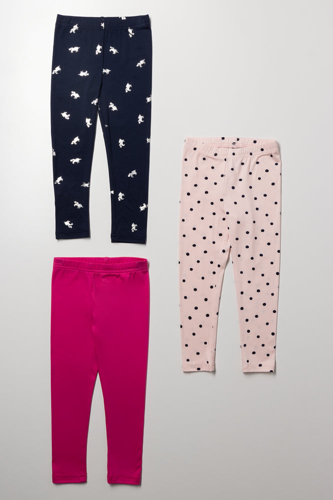 3 Pack Leggings Navy And Pink