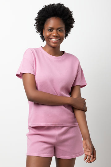 Waffle Shorts Set Pink