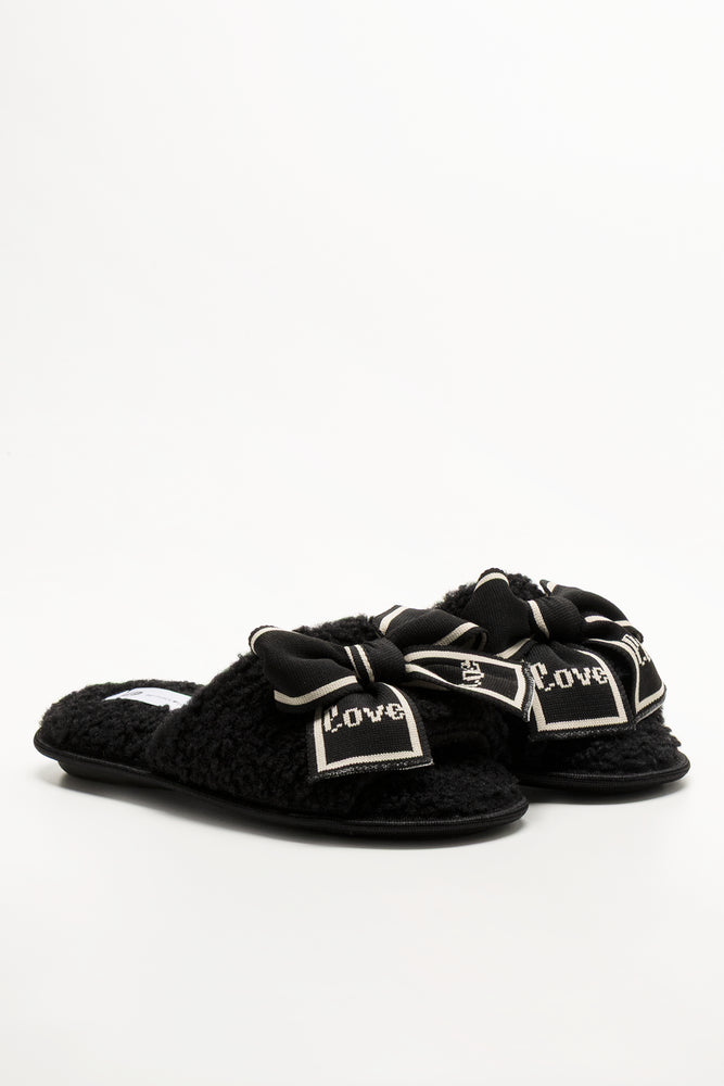 Bow Love Slippers Black
