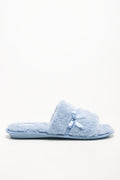 Satin Trim Fur Slippers Blue (1)