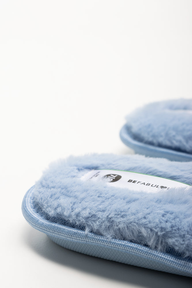 Satin Trim Fur Slippers Blue (3)
