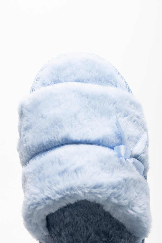 Satin Trim Fur Slippers Blue (4)