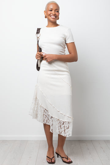 Asymmetrical Crinkle Skirt White