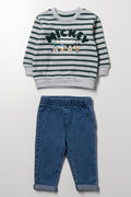 Mickey Mouse Denim Set Grey And Blue