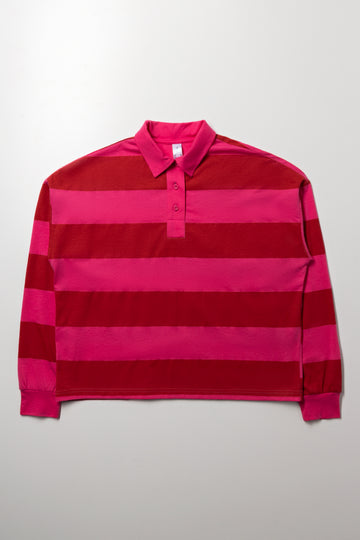 Stripe Long Sleeve Golfer Pink