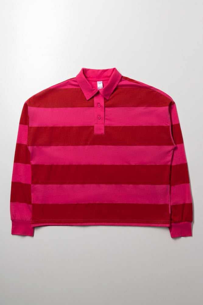 Stripe Long Sleeve Golfer Pink (1)