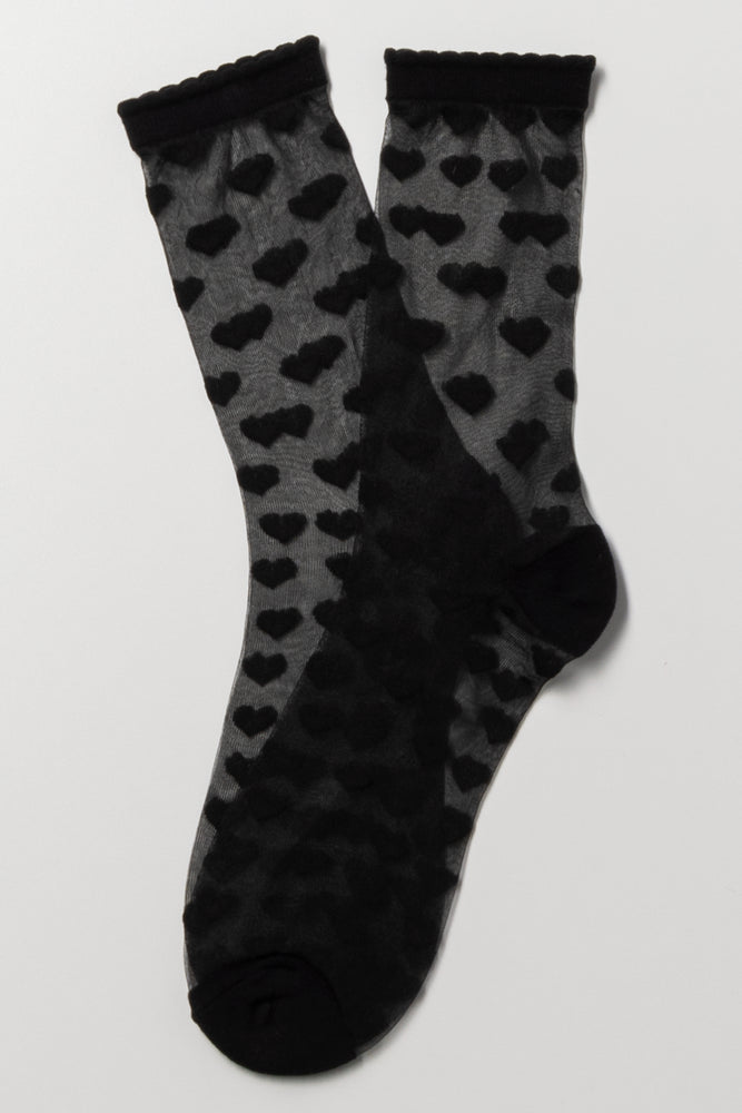 Sheer Hearts Socks Black
