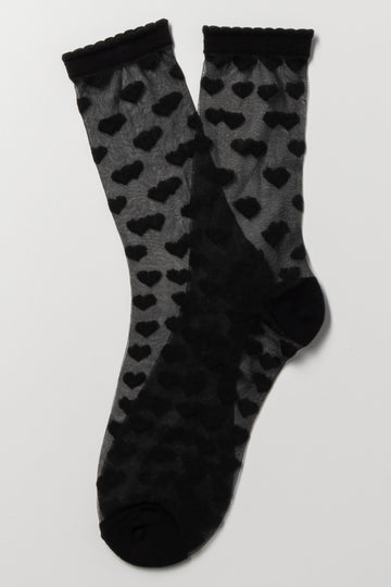 Sheer Hearts Socks Black