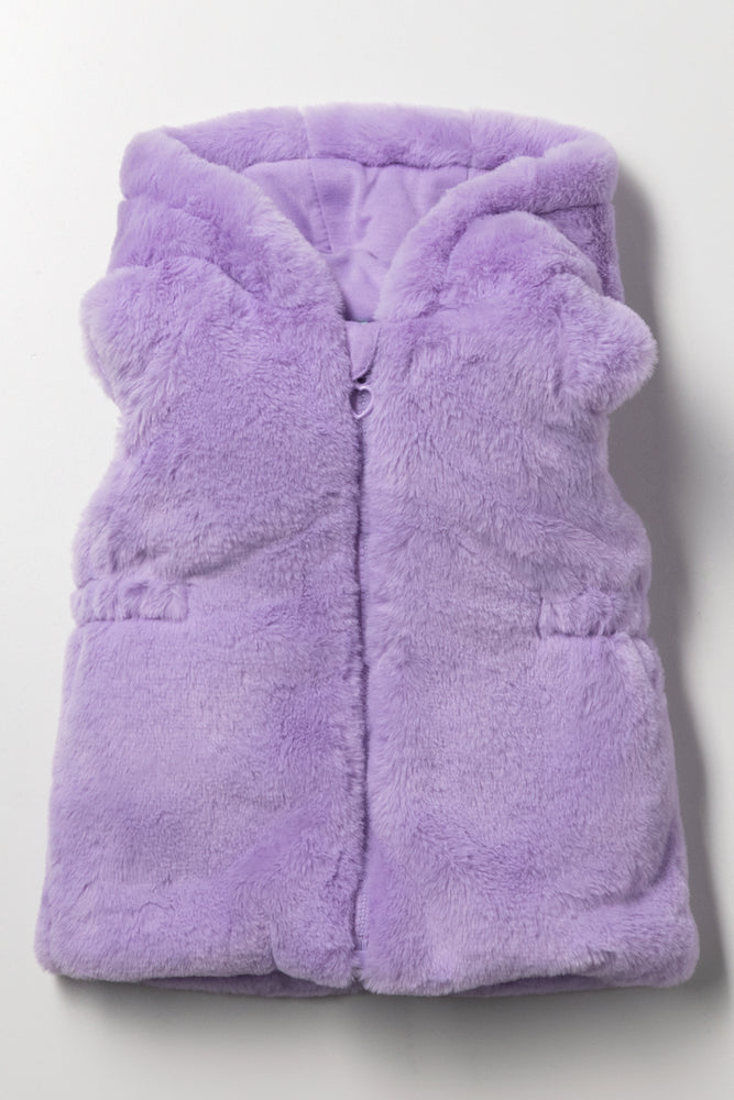Sleeveless Fur Hooded Jacket Lilac