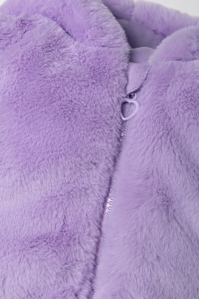 Sleeveless Fur Hooded Jacket Lilac (1)