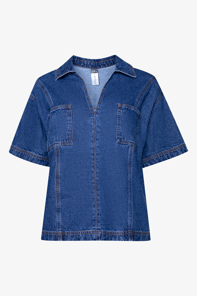 Short Sleeve Denim Tunic Blue