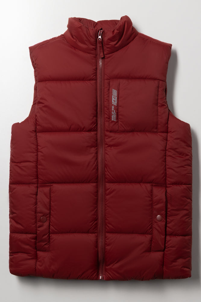 Zip Through Sleeveless Puffer Gilet Red