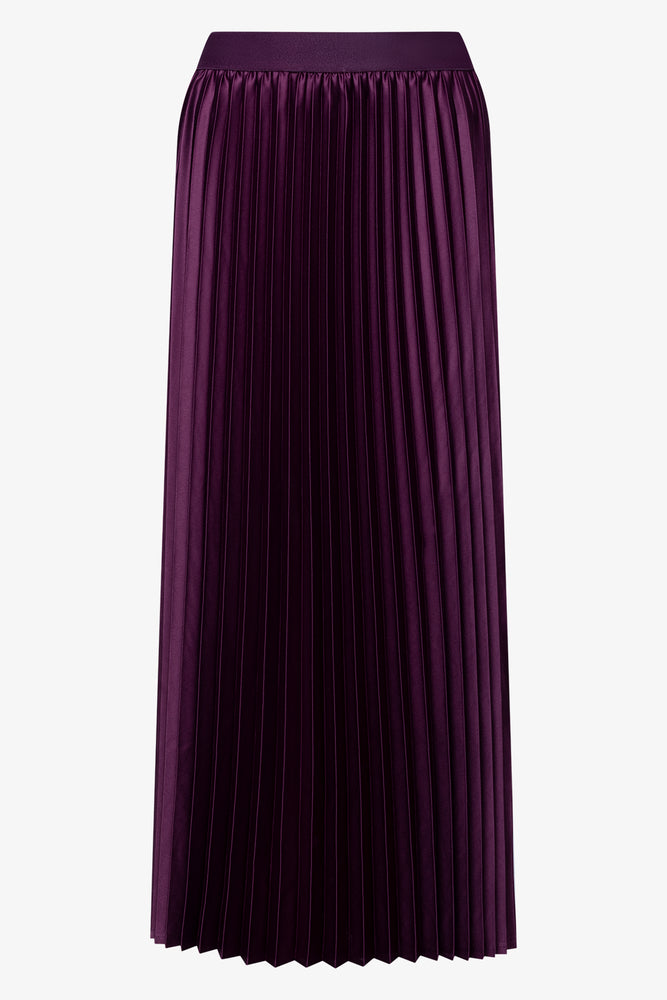 Satin Maxi Pleated Skirt Burgundy