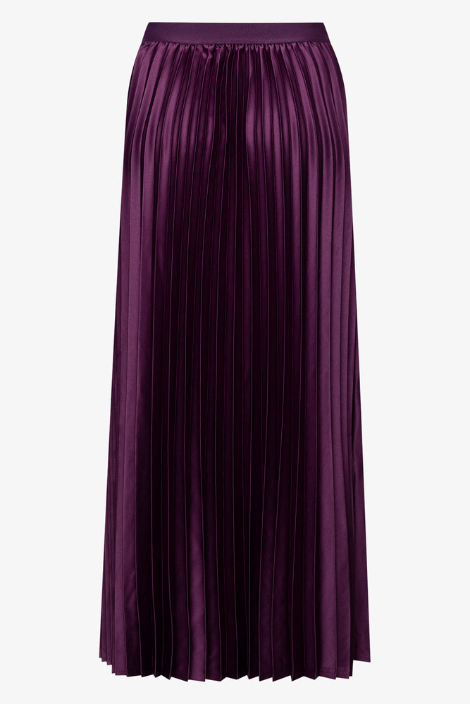 Satin Maxi Pleated Skirt Burgundy